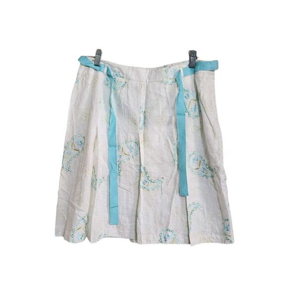 Grace Elements Women's Size 12P Linen Embroidered Lined Skirt White Turquoise - Picture 1 of 7